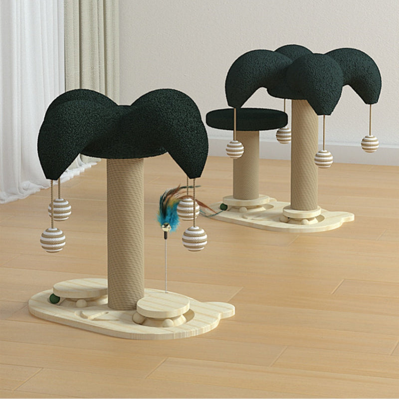HKM-6657725 Solid Wood Cat Scratching Post with Sisal and Turntable Design for Climbing and Play