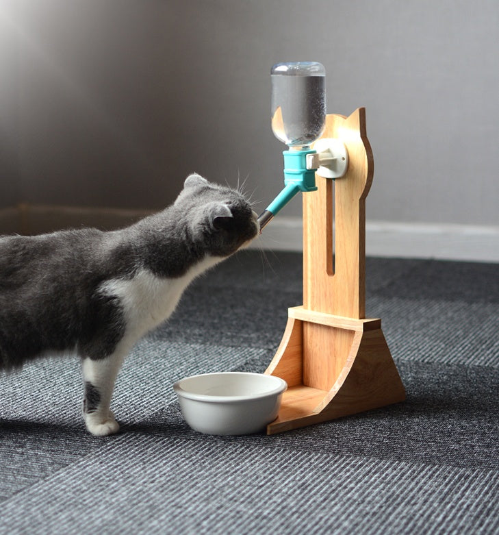 HKM-6658749 Pet Water Fountain with Bamboo and Oak Holder - 300ml Capacity, Available in 3 Colors