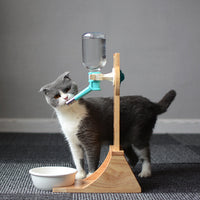 HKM-6658749 Pet Water Fountain with Bamboo and Oak Holder - 300ml Capacity, Available in 3 Colors