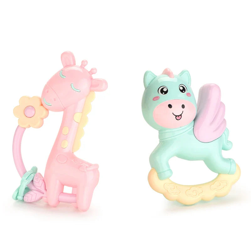 HKM-665939 Newborn Musical Handbell Rattle Toy Set – Soft Plastic Giraffe & Pegasus for Babies
