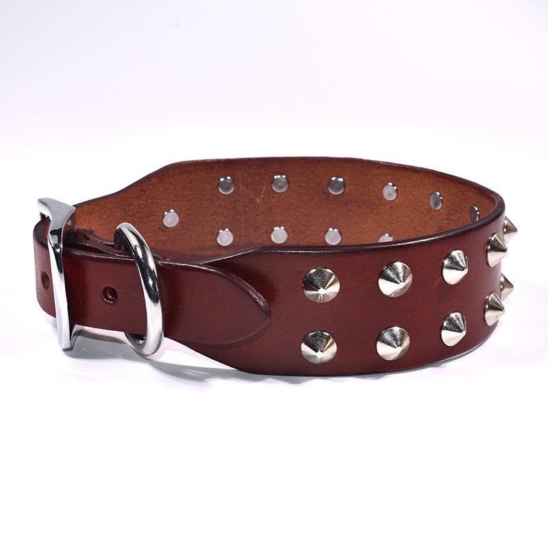 HKM-6660669 Adjustable Cowhide Dog Collar for Small and Medium Dogs - Durable Leather with Alloy Buttons, 22-55cm