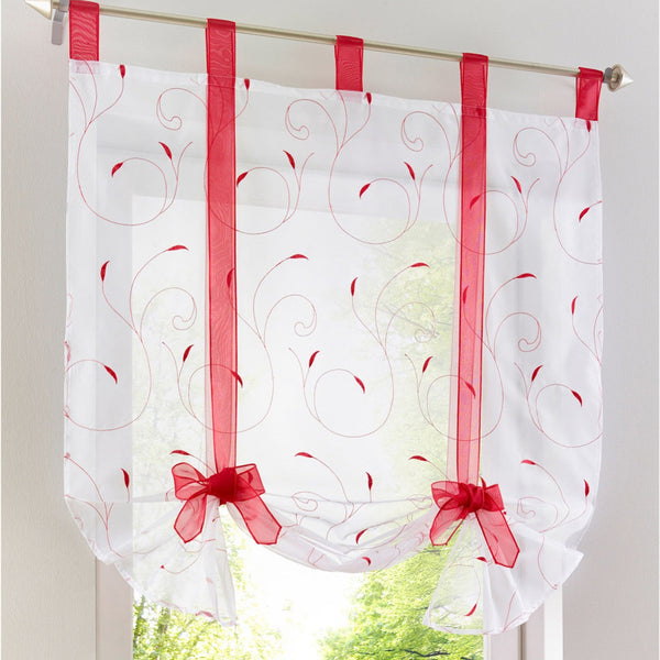 HKM-666067 Embroidered Adjustable Curtain Rod Roman Window Screen in Multiple Colors and Sizes