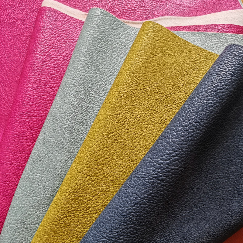 HKM-666195 Double-Color Litchi Grain Leather Fabric with Thick Elastic Base - Various Colors Available