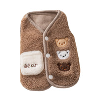 HKM-6663229 Cozy Fleece Jackets for Small Dogs and Cats, Cute Bear Embroidery with Pocket, Autumn and Winter Pet Wear