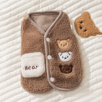 HKM-6663229 Cozy Fleece Jackets for Small Dogs and Cats, Cute Bear Embroidery with Pocket, Autumn and Winter Pet Wear