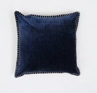 HKM-666323 Stonewashed Cotton Velvet Decorative Throw Pillow - 19x19 Inch, Hand-Stitched Edges, Soft Natural Backing