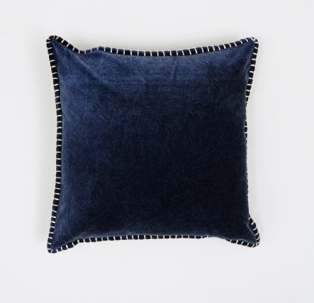 HKM-666323 Stonewashed Cotton Velvet Decorative Throw Pillow - 19x19 Inch, Hand-Stitched Edges, Soft Natural Backing