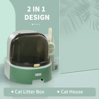 HKM-6664125 Easy-to-Clean Green Cat Litter Box with Openable Front Cover and Removable Tray
