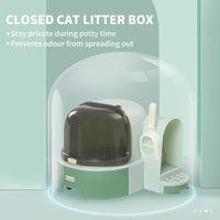 HKM-6664125 Easy-to-Clean Green Cat Litter Box with Openable Front Cover and Removable Tray