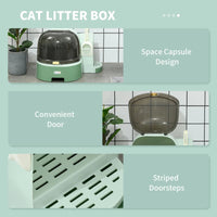 HKM-6664125 Easy-to-Clean Green Cat Litter Box with Openable Front Cover and Removable Tray
