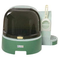 HKM-6664125 Easy-to-Clean Green Cat Litter Box with Openable Front Cover and Removable Tray