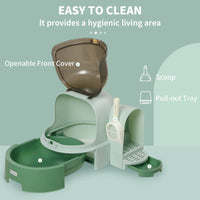 HKM-6664125 Easy-to-Clean Green Cat Litter Box with Openable Front Cover and Removable Tray