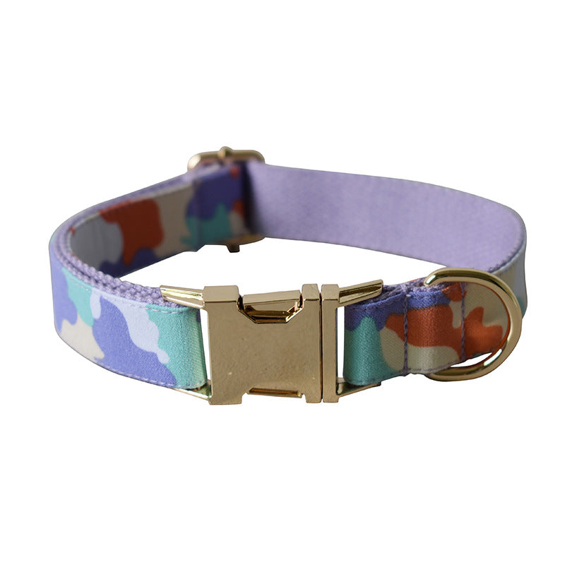 HKM-6664509 Purple Camouflage Dog Bow Tie and Metal Buckle Leash Set - Size S, M, L, XL