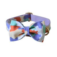 HKM-6664509 Purple Camouflage Dog Bow Tie and Metal Buckle Leash Set - Size S, M, L, XL