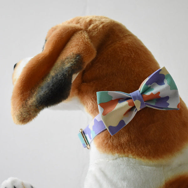 HKM-6664509 Purple Camouflage Dog Bow Tie and Metal Buckle Leash Set - Size S, M, L, XL
