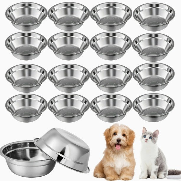 HKM-6664637 Stainless Steel Cat Food Bowl and Plate Set - Thickened Pet Tableware, 15cm & 16cm Options