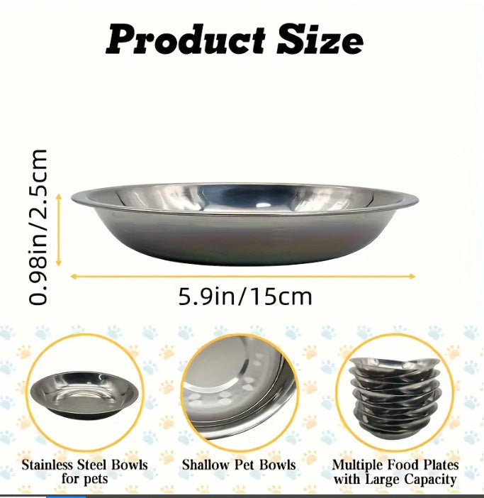 HKM-6664637 Stainless Steel Cat Food Bowl and Plate Set - Thickened Pet Tableware, 15cm & 16cm Options