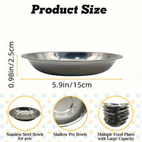 HKM-6664637 Stainless Steel Cat Food Bowl and Plate Set - Thickened Pet Tableware, 15cm & 16cm Options
