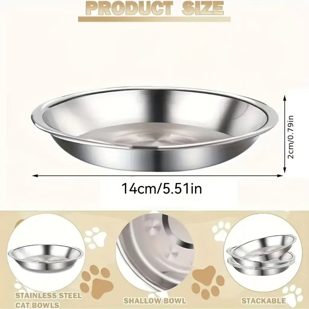 HKM-6664637 Stainless Steel Cat Food Bowl and Plate Set - Thickened Pet Tableware, 15cm & 16cm Options
