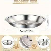 HKM-6664637 Stainless Steel Cat Food Bowl and Plate Set - Thickened Pet Tableware, 15cm & 16cm Options