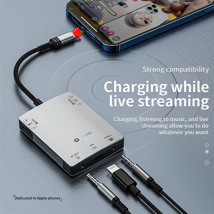 HKM-666515 8-Pin Stereo Live Sound Card Audio Converter with 3.5mm Interface for iPhone and Android Headphones