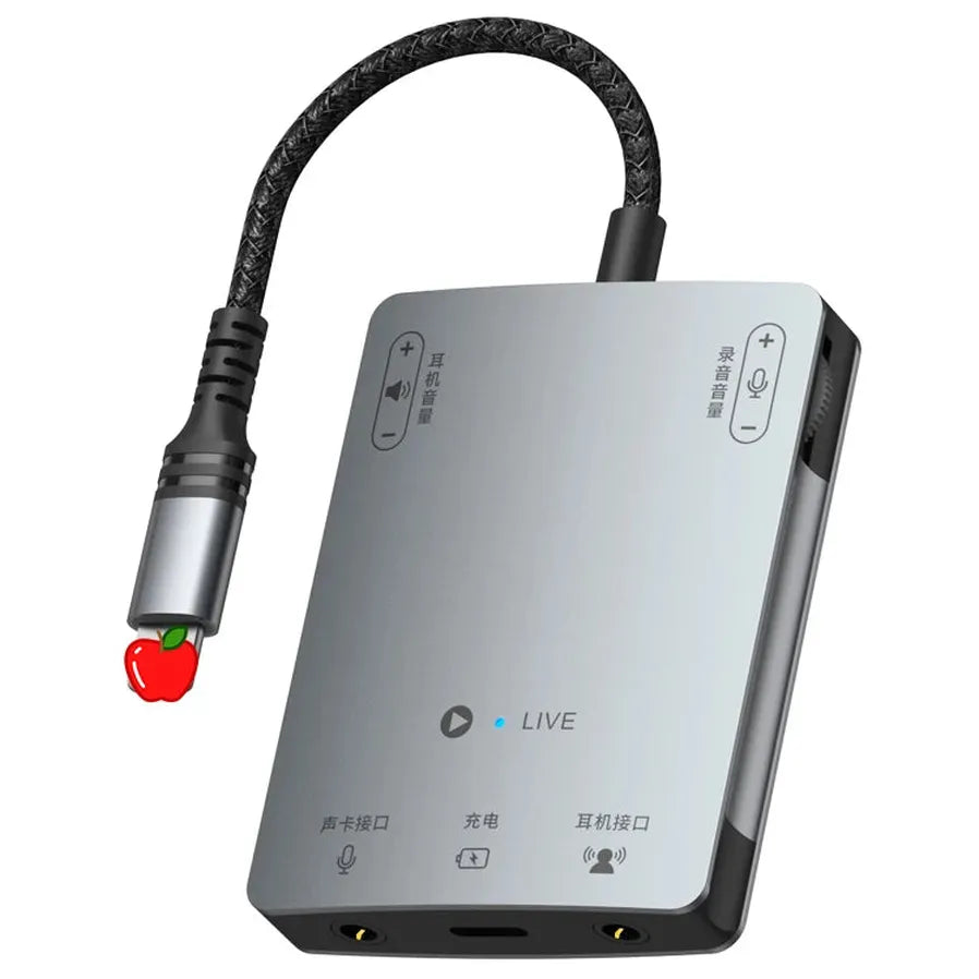 HKM-666515 8-Pin Stereo Live Sound Card Audio Converter with 3.5mm Interface for iPhone and Android Headphones