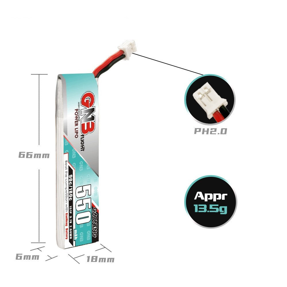 HKM-666579 Mini High-Rate Lithium Battery for FPV - 4.2V, 0.55A, Compact Size 6x18x66mm