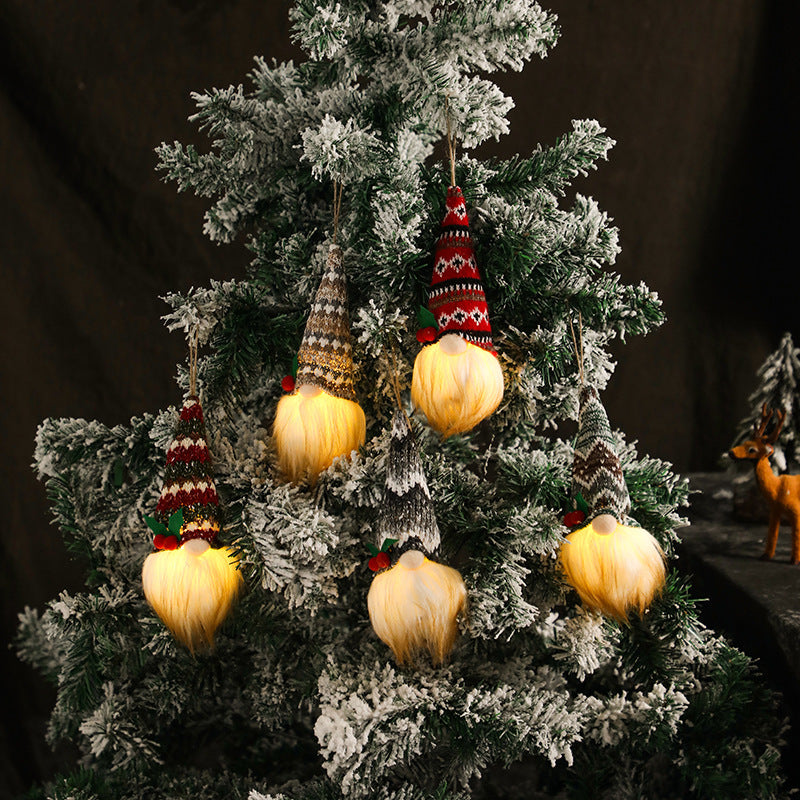 HKM-666643 Luminous Knitted Tree Pendant Doll - Handmade Cloth and Wool Decoration