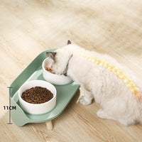 HKM-6668605 Cervical Spine Support Ceramic Cat & Small Dog Double Bowl - Mint Green & Pearl White