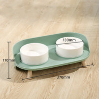 HKM-6668605 Cervical Spine Support Ceramic Cat & Small Dog Double Bowl - Mint Green & Pearl White