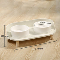 HKM-6668605 Cervical Spine Support Ceramic Cat & Small Dog Double Bowl - Mint Green & Pearl White