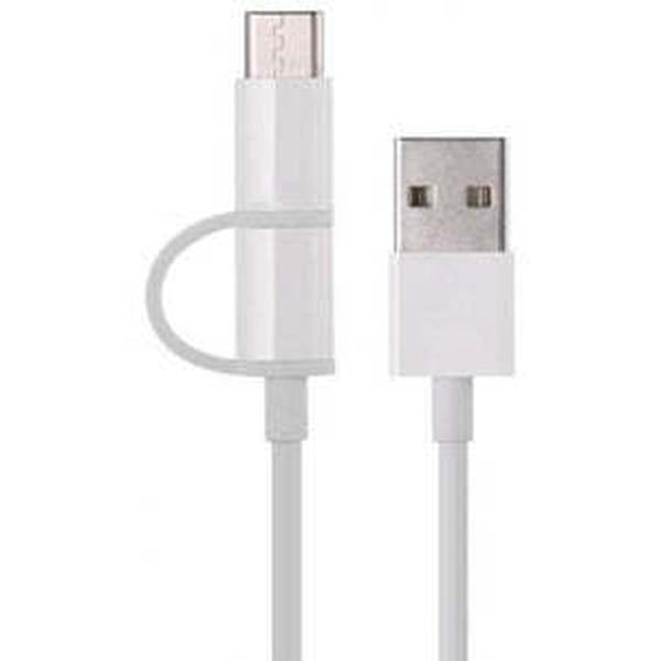 HKM-666899 Micro USB and Type-C Charging Cable - 30cm White TPE Material, Original 2-in-1 Data Sync Cable