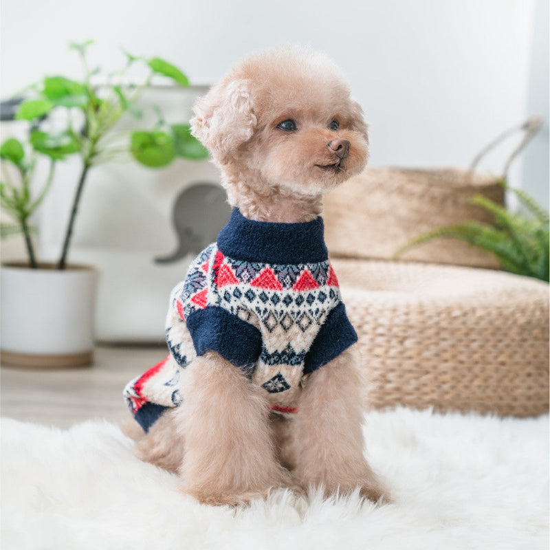 HKM-667091 Soft Casual Velvet Teddy Sweater for Pets - Blue & Milky White, Sizes S to XXL