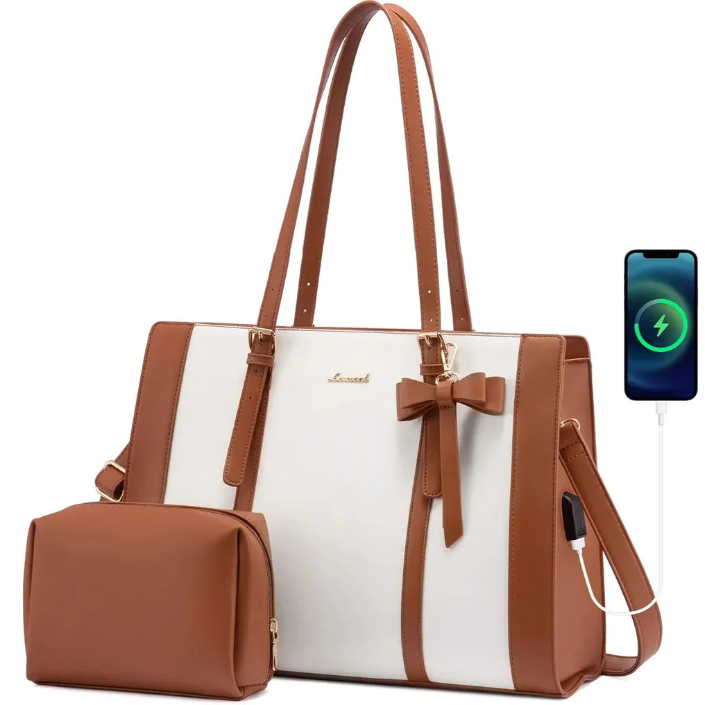 HKM-667219 Stylish 2-Piece PU Leather Handbag and Clutch Set for Women - Perfect for Office and Everyday Use