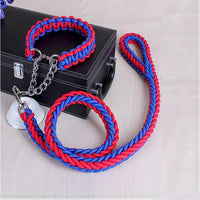 HKM-6673981 Medium and Large Dog Leash with Stripes - Red and Blue Nylon Chain for Leisure Use
