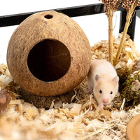HKM-6674237 Coconut Shell Hamster Nest with Base for Small Pets and Birds