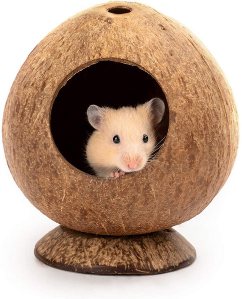 HKM-6674237 Coconut Shell Hamster Nest with Base for Small Pets and Birds