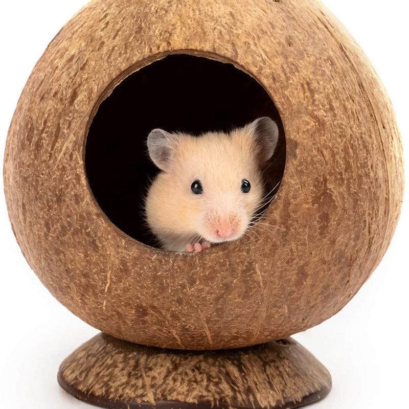 HKM-6674237 Coconut Shell Hamster Nest with Base for Small Pets and Birds