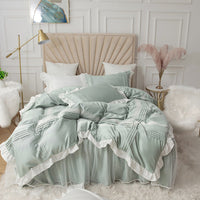 HKM-667475 Korean Princess Style Lace Bed Skirt Four-Piece Quilt Cover Set in Pure Cotton