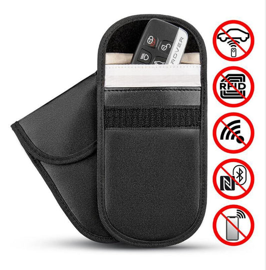 HKM-667539 Faraday Cage Key Signal Blocker Bag for Phones and RFID Protection, Black Microfiber, 13.5x9.5CM