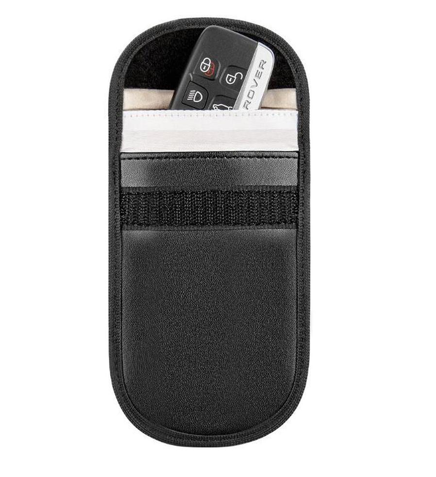 HKM-667539 Faraday Cage Key Signal Blocker Bag for Phones and RFID Protection, Black Microfiber, 13.5x9.5CM