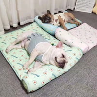 HKM-6676029 Cooling Ice Silk Pet Mat with Pillow - Breathable Outdoor Cat Bed, Washable & Portable for Travel