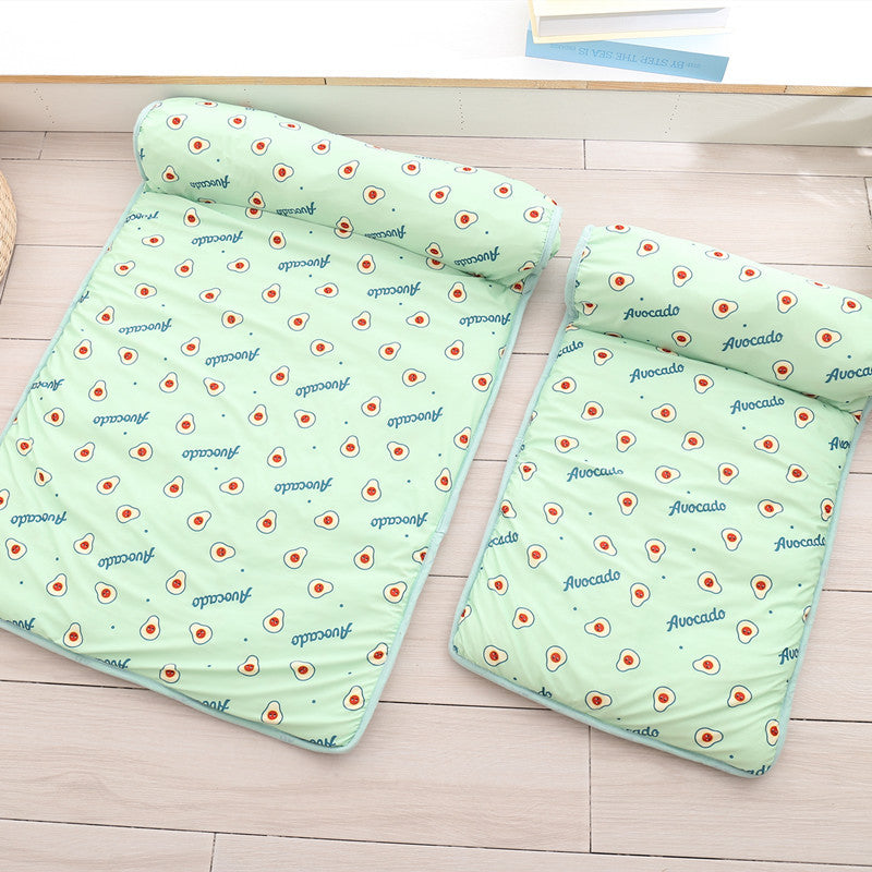 HKM-6676029 Cooling Ice Silk Pet Mat with Pillow - Breathable Outdoor Cat Bed, Washable & Portable for Travel