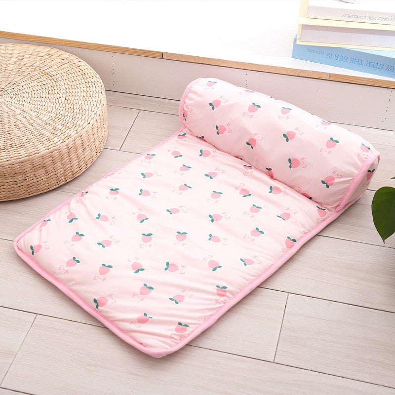 HKM-6676029 Cooling Ice Silk Pet Mat with Pillow - Breathable Outdoor Cat Bed, Washable & Portable for Travel