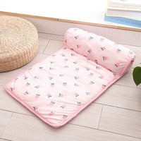HKM-6676029 Cooling Ice Silk Pet Mat with Pillow - Breathable Outdoor Cat Bed, Washable & Portable for Travel