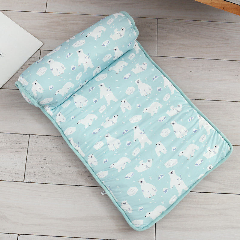 HKM-6676029 Cooling Ice Silk Pet Mat with Pillow - Breathable Outdoor Cat Bed, Washable & Portable for Travel