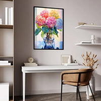 HKM-667603 Hydrangea Flower Diamond Art Kit - 12x16 Inch Plastic Canvas Embroidery Set with Hummingbird and Bee Design
