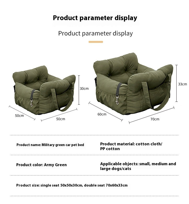 HKM-6676413 Pet Car Safety Seat Bed for Dogs and Cats – Multifunctional Driving Companion in Green