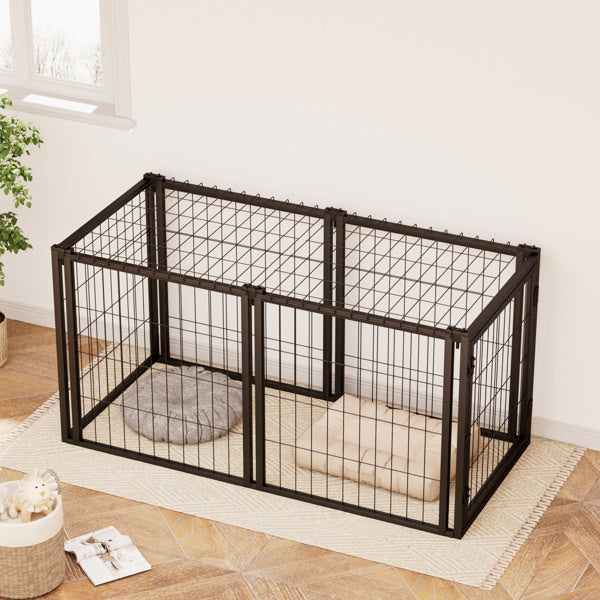 HKM-667667 Durable Iron Dog Cage for Small to Medium Dogs - 47.2" L x 22" W x 24" H - Indoor Use, Black