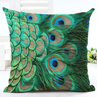 HKM-667667 Peacock Print Cotton and Linen Pillowcase - 45x45cm, Various Styles Available